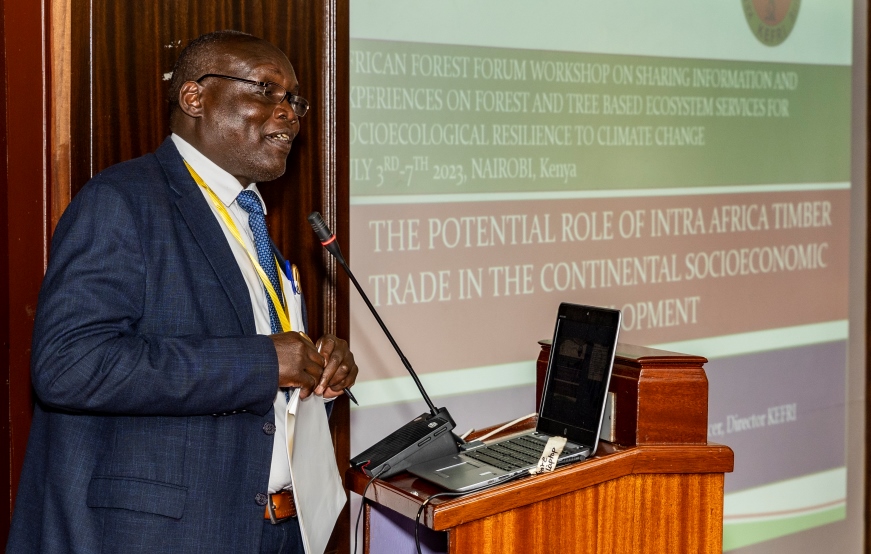 Dr. Joshua Cheboiwo, Director at Kenya Forestry Research Institute, at an African Forest Forum Workshop at the Nairobi Safari Club in Nairobi