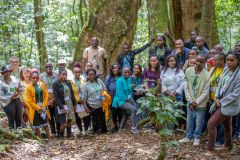 Participants at the Aningeria adolfi/ muna tree in Ngangao forest; on the high peaks of Taita Hills in Southeast Kenya